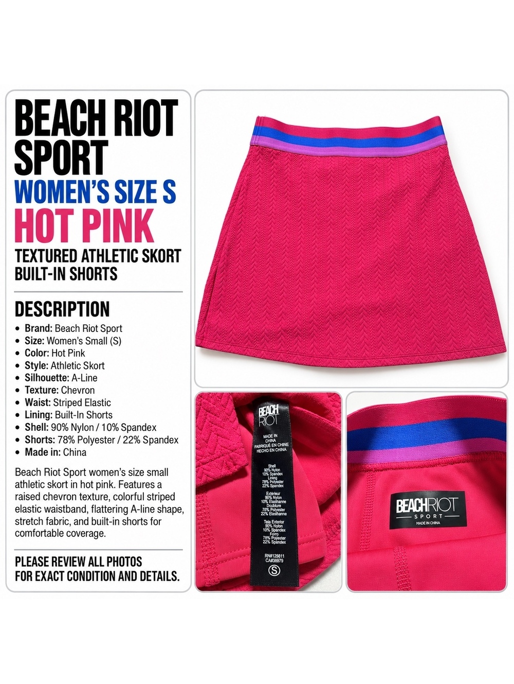 Beach Riot Sport Pink Athletic Skirt with Inner Shorts Size Small